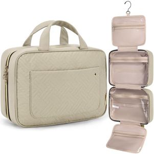 BAGSMART Toiletry Bag Travel Bag with Hanging Hook, Water-resistant Makeup Cosmetic Bag Travel Organizer for Accessories, Shampoo, Full-size Container, Toiletries (Camel, Large)