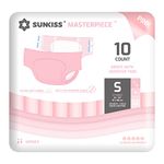 SUNKISS Masterpiece Adult Diapers with Ultimate Absorbency, Unisex Disposable Incontinence Briefs with Tabs for Women and Men, Odor Control, Overnight Protection, Pink, Small, 10 Count