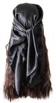 vabovin Women's Pure Black Scarf Large Square Satin Headscarf 35"×35" Neckerchief (Black)