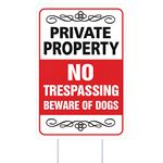 WhatSign No Trespassing Signs Private Property 8"x12" Beware of Dog Yard Sign with Stakes Private Property Yard Signs for House Yard Home Outdoor Lawn No Trespassing Safety Warning Signs