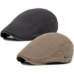 Funshow 2 Pack Newsboy Hat for Men Vintage Men's Flat Cap Gatsby Ivy Hat Driving Hunting Golf Beret Khaki