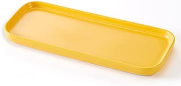 Ceramic Bathroom Tray,Kitchen Sink Organizer Tray,Cosmetics Holder,Vanity Trays,Candle Tray,Dessert Plate,Simple Style Rectangle Tray for Dessert Fruit Jewelry Perfume Soap Succulents Plant (Yellow)
