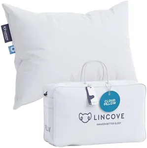 Lincove Cloud Natural Canadian Down Pillow, White Luxury Sleeping Pillow - 625 Fill Power, 100% Cotton Shell, 500 Thread Count, Made in Canada, Queen - Soft, 1 Pack