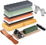 Whetstone Knife Sharpening Stone kit, Double Side Whetstone Sharpener 400/1000 3000/8000 with Non-Slip Bamboo Base Flattening Stone Angle Guide and Cut Resistant Gloves for Chef Knife, Kitchen Knife