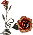 Red Iron Rose with Metal Stand - 6th Aniiversary Flower for Her - Hand Forged Long-Lasting Home Decor Figurine