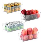 Puricon 4 Pack Fridge Organiser Set Storage Box Tray, Clear Plastic Stackable Bins, Freezer Space Saver, Refrigerator Tidy Container, for Pantry Kitchen Cupboard Cabinet Storage –Large