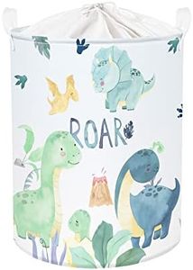 Clastyle 45L Cartoon Green Dinosaur Laundry Basket with Handle Round Bedroom Bathroon Toys Clothes Storage Basket for Nursery