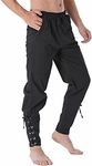 BEDJIMI Men's Ankle Banded Pants Medieval Viking Pants Pirate Cosplay Costume Trousers Renaissance Pants, Black, Large