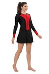 BOSKY Swimwear Frock Style Front Zipper Full Sleeves with Removable Pad Short Tights for Girl and Women, Nylon Lycra 4 Way Stretch (Black-Red_XL)