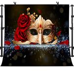 PHMOJEN Golden Mask Red Rose Backdrop for Masquerade Theme Party, Vinyl 10x10ft Valentine's Day Masquerade Ball Photo Backdrop High School Homecoming Dance Carnival Backdrops for Photoshoot BJYYPH81