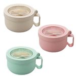 3 Pack Microwave Ramen Bowl Set, Wheat Straw Instant Noodle Bowl with Lid & Spork, 850ml Large Soup Bowls with Handles for Office College Dorm Room Instant Cooking (Beige + Pink + Green)