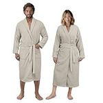 HOMELEVEL 100% Cotton Bathrobe - Absorbent Towel Bath Robe for Women and Men - Lightweight Spa & Shower Bathrobes, Ideal for Travel - Terry Towelling Dressing Gown - XL, Beige