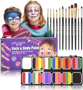 Face Body Painting Kit for Kids Adults12 x 10gm Face Paint Set Stencil One Stroke Split Cakes Palette Non-Toxic Rainbow Body Paint for Halloween Christmas Cosplay with 10 Brushes#02