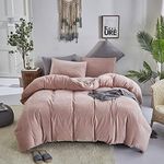 Wellboo Pink Velvet Comforter Sets Full Light Red Fluffy Bedding Comforters Full Size Women Girls Solid Pink Cute Flannel Quilts Aesthetic Pink Warm Winter Blankets Micromink Sherpa Fuzzy Plush Bed