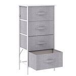 KU Syang Dresser with 4 Drawers - Fabric Chest of Drawers with Large Storage Space, Modern Tall Tower Unit Storage Organiser for Living Room/Bedroom, Wooden Top and Metal Frame (White/Grey)