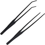 Qpets 2 Pcs Aquarium Aquascaping Tools for Fish Tank Stainless Steel Pointed & Curved Tweezers Set 27cm/10.6 inches Tweezers for Aquarium Planted Aquarium Accessories, Weather Resistant