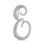 Bling Jewelry Large Statement ABC Pave Crystal Cursive Script Monogram Letters Alphabet Initial E Scarf Lapel Pin Brooch for Women Silver Plated