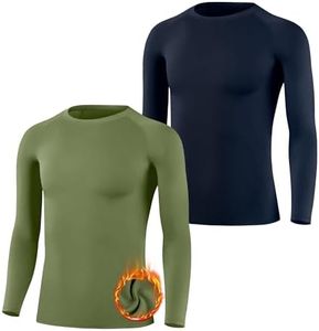 BIG ELEPHANT 2 Pack Youth Boys Compression Thermal Shirt Fleece Lined Base Layer Long Sleeve Athletic Baseball Undershirt
