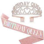 Shining Diva Fashion Latest Birthday Sash and Crown for Girls Decorations Items Birthday Gifts for Girls Women Kids Sister Best Friend 10, 15, 16, 12, 18, 20, 8 + years Teenager (Rose Gold) (15514hb)