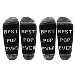 LEVLO Pop Gift Best Pop Ever Socks Father's Day Gift for Dad Uncle Grandpa Mens Birthday Gift, 2 Pairs/Set - Mid Calf - 1, Medium