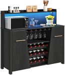 DWVO Sideboard Buffet Cabinet w/LED Lights, 47'' Coffee Bar Cabinet with Storage, Wine Rack and Glass Holder, Liquor Cabinet w/Adjustable Shelf for Living Room, Kitchen, Dining Room, Black