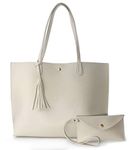 Hoxis Minimalist Clean Cut Pebbled Faux Leather Tote Womens Shoulder Handbag (Ivory)