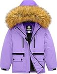 GEMYSE Girl's Waterproof Ski Snow Jacket Fleece Windproof Winter Jacket with Hood, Light Purple, 14-16