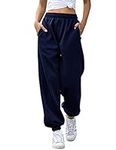 HeSaYep Women's High Waisted Sweatpants Workout Active Joggers Pants Baggy Lounge Bottoms, Navy Blue, Large