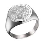 Joliernelle Compass Ring for Men Stainless Steel Solid Signet Ring Viking Jewelry Travel Gift Size S