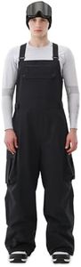 HIGH EXPERIENCE Men Ski Bib 3L Snowboard Baggy Pants Snow Overalls Waterproof Windproof Insulate Warm Winter (Black, Small)