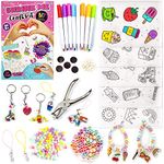 GirlZone Shrink Me Craft Kit, Create Shrink Art and Make Your Own Keychain with Shrink Plastic Sheet, Heat Shrink Marker, and More, Fun Gift Idea, Craft Kits for Kids, and Shrinkies for Kids Kit