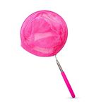 WINSOME Kids Extendable Rod Insect Butterfly Net Mesh Pocket Fishing Net Beach Fish Catch (Pink)