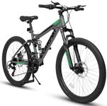 Ecarpat Mountain Bike 24 Inch Wheel, Dual Full Suspension 21-Speed Disc Brakes Twist Grip Shifter, Carbon Steel Frame Mountain Bike, Mens Womens Trail Commuter City Bicycles