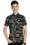 Majestic Man Cotton Checkered Half Sleeve Casual Shirt (XXXX-Large, Army Grey)