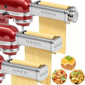 Pasta Maker Attachment for KitchenAid Stand Mixer, 3-Piece Pasta Attachment Set with Roller, Spaghetti & Fettuccine Cutter and Cleaning Brush, 8 Thickness Settings, Food Grade Stainless Steel