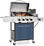 MFSTUDIO 4-Burner Propane Gas Grill, Stainless Steel BBQ Grill with Side Burner and Porcelain-Enameled Cast Iron Grates, High Output Gas BBQ Grills for Barbeque and Outdoor Cooking, Blue