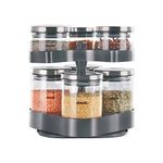 Borosil Spin N Store Tray With Classic Glass Jars, 360° Rotating Tray, Air-Tight Storage Containers For Kitchen, Glass Jar For Storing Spices, Snacks, Grains, Dals, Set of 7, Clear