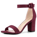 Allegra K Women's Chunky High Heel Ankle Strap Sandals Burgundy 5 UK/Label Size 7 US