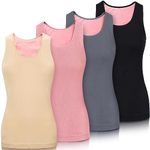 Neer Womens Fleece Lined Underwear Tops Warm Cami Tank Top Cotton Thermal Underwear for Women Sleeveless Camisole Base Layer (Mixed Colors, 4 Pcs)