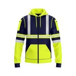 NOROZE Mens Hi-Viz Front zip Hoodie Reflective Tape High Visibility Safety Coat With 2 Zip Utility Phone & Gadget Pockets Sweatshirt Top Jacket (M, Style 2: Neon Green/Navy)