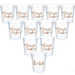 BOAO 12 Pieces Bachelorette Cups Team Bride Cups with Rose Gold Foil for Wedding, Bridal Shower, Bride Gift and Engagement Party Decorations (White)