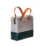 Nestasia Lunch Bag Velvet, 25 X 24 Cm | Grey & Green Lunch Bags for Office Women | Smooth Quilted Exterior & Inner Waterproof Lining | Ideal for Gifting, 10 Litre