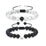 2 Pcs Distance Relationship Bracelets White Howlite Bracelet Lava Stone Diffuser Beads Bracelet Matching Couples Friendship Bracelet for Men Women (style 1)