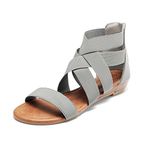 DREAM PAIRS Elastic Strappy Flats Sandals Womens Open Toe Summer Beach Low Wedges Shoes ELASTICA8,Size 6.5,Grey,ELASTICA8