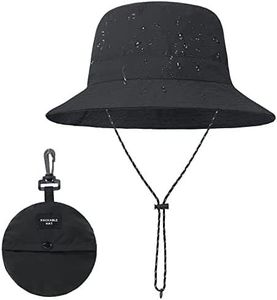 Packable Bucket Hat, Waterproof Bucket Hat for Women, Sun Bucket Hat for Men, Unisex Quick Dry Adjustable Beach Hat, UV Protection Sun Hat, Lightweight Summer Hat for Outdoor with Strings (Poly, BK)