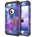 iPhone 6S Case,iPhone 6 Case,DUEDUE 3 in 1 Heavy Duty Rugged Shockproof Drop Protection Hybrid Hard PC Covers Galaxy Nebula Design PU Leather Soft Silicone Bumper Full Protective Case for iPhone 6S/ iPhone 6 for Women Men,Purple/Black