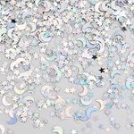 Tibapla 4000 Pcs Star and Moon Confetti, 30g Gold Silver Table Confetti, 4-10mm Iridescent Metallic Glitter Foil Confetti, Twinkle Little Stars Moon Sequin for Birthday Party Wedding Festival DIY Crafts Decorations (Silver)