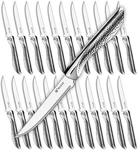 HISSF Steak Knife Set of 24, Stainless Steel Sharp Blade Flatware Serrated Steak Knife Set,4.5 In,For Restaurant Kitchen Tableware,Dishwasher Safe