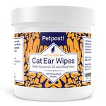 Petpost | Cat Ear Cleaner Wipes - 100 Ultra Soft Cotton Pads in Coconut Oil Solution - Remedy for Odor Mites & Ear Problems