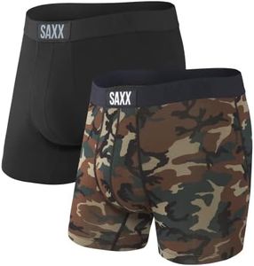 Saxx Underwear Men's Boxer Briefs - Vibe Men's Underwear - Boxer Briefs with Built-in Ballpark Pouch Support - Boxer Briefs, Pack of 2,Black/Wood Camo,Medium